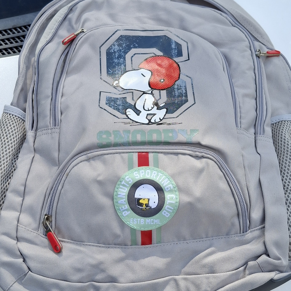 Peanuts Gray Backpack with Red and Green Accents